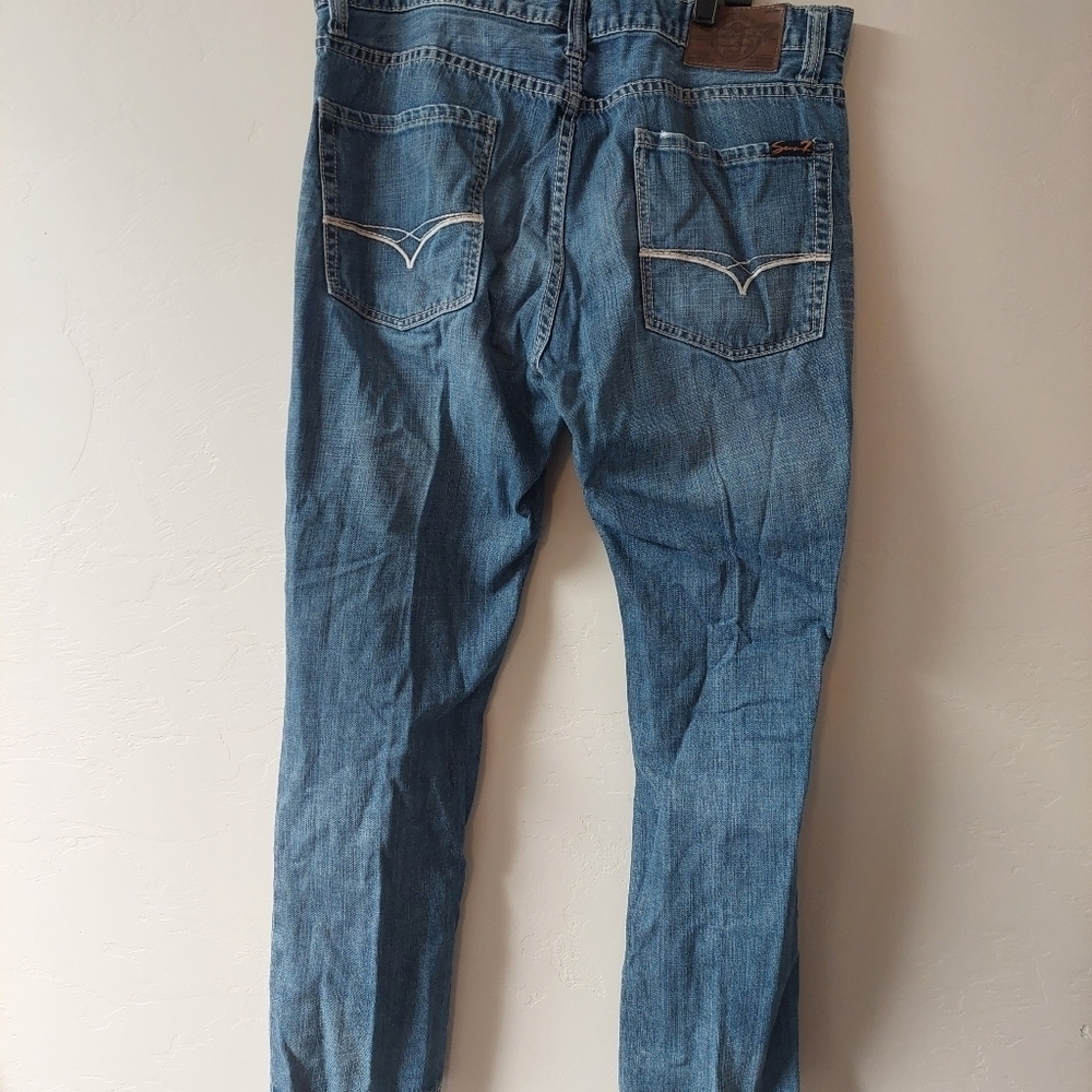 Seven 7 Blue Pants Denim Jeans Men Distressed Straight Fit Size 36 - Picture 2 of 14